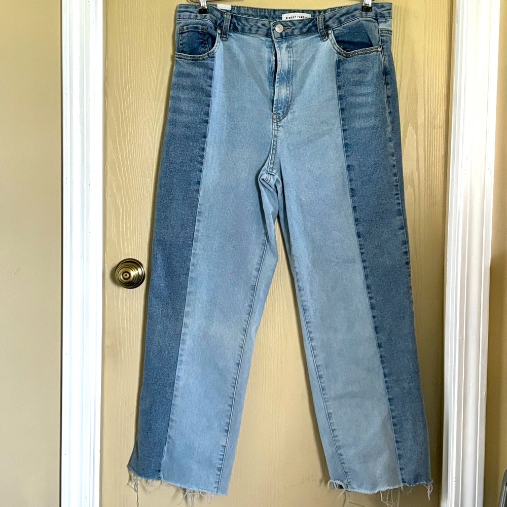 Almost Famous two tone retro inspired jeans with raw hem